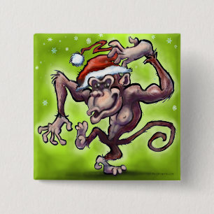 Chimpansee Kerstmis Vierkante Button 5,1 Cm