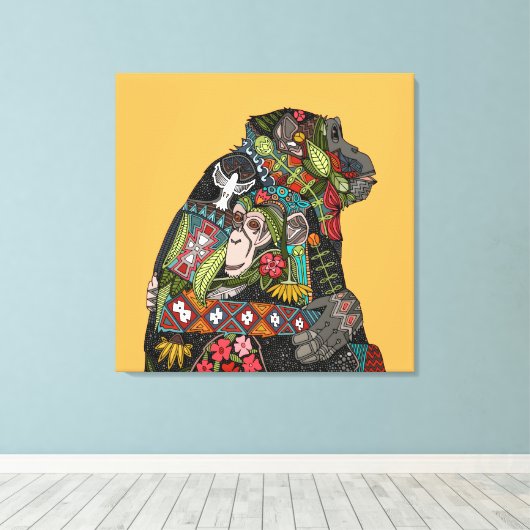 chimpansee-liefde canvas afdruk (Insitu (Houten vloer))