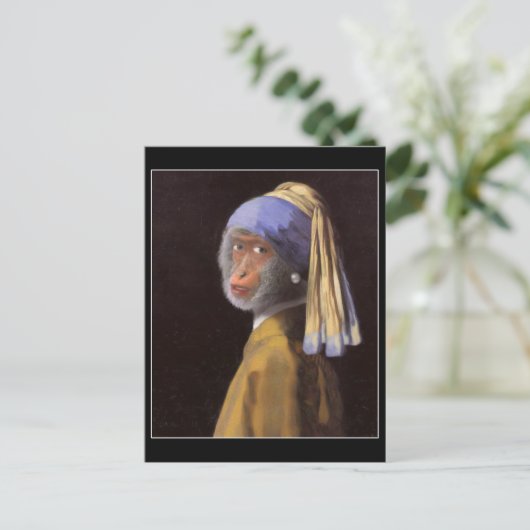 Chimpansee met de Pearl Earring Briefkaart (Staand voorkant)