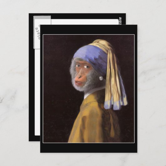 Chimpansee met de Pearl Earring Briefkaart (Voorkant / Achterkant)