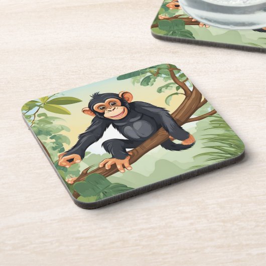 Chimpansee met haar schattige staart op de tak beg bier onderzetter (Linkerzijde)