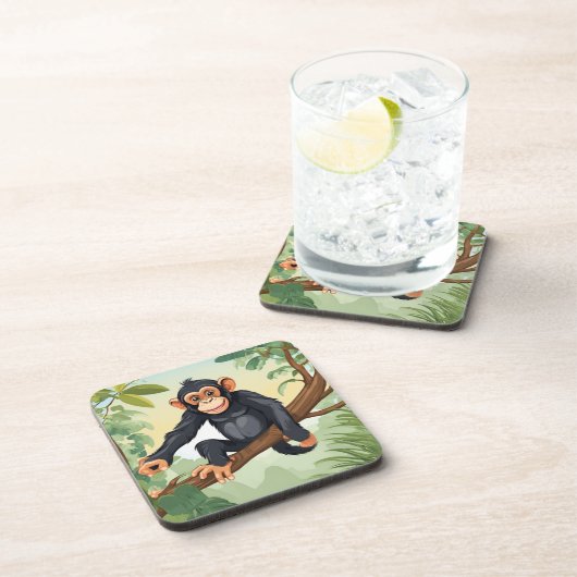 Chimpansee met haar schattige staart op de tak beg bier onderzetter (Rechterzijde)