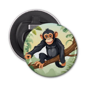 Chimpansee met haar schattige staart op de tak beg button flesopener