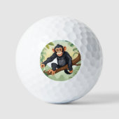 Chimpansee met haar schattige staart op de tak beg golfballen (Voorkant)