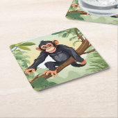 Chimpansee met haar schattige staart op de tak beg kartonnen onderzetters (Schuin)
