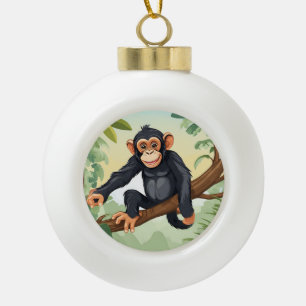 Chimpansee met haar schattige staart op de tak beg keramische bal ornament