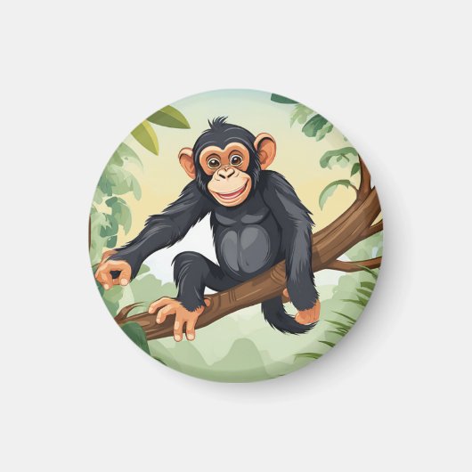 Chimpansee met haar schattige staart op de tak beg magneet (Voorkant)
