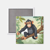 Chimpansee met haar schattige staart op de tak beg magneet (Voorkant / Achterkant)