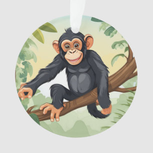 Chimpansee met haar schattige staart op de tak beg ornament