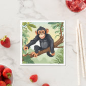 Chimpansee met haar schattige staart op de tak beg servet (Insitu)