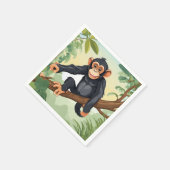 Chimpansee met haar schattige staart op de tak beg servet (Hoek)