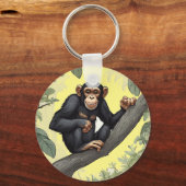 Chimpansee met haar schattige staart op de tak beg sleutelhanger (Voorkant)