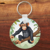 Chimpansee met haar schattige staart op de tak beg sleutelhanger (Achterkant)