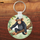 Chimpansee met haar schattige staart op de tak beg sleutelhanger (Voorkant)