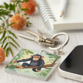 Chimpansee met haar schattige staart op de tak beg sleutelhanger (Voorkant Rechts)