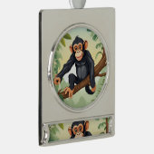 Chimpansee met haar schattige staart op de tak beg verzilverd banner ornament (Rechts)
