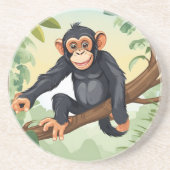 Chimpansee met haar schattige staart op de tak beg zandsteen onderzetter (Voorkant)