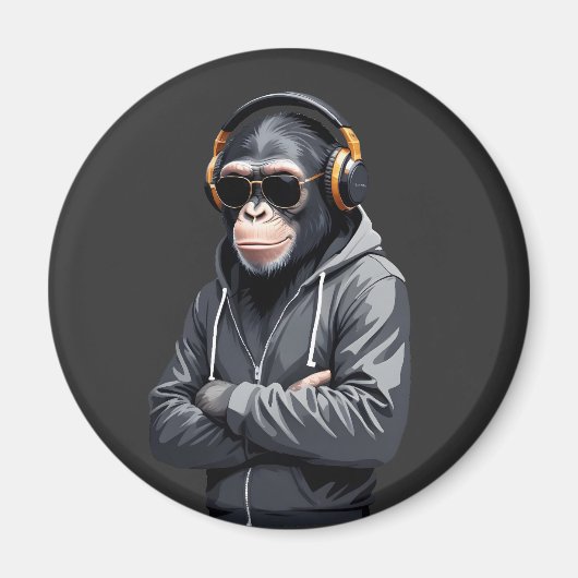Chimpansee met hoodie Grappig Cool Animal Vector Magneet (Voorkant)