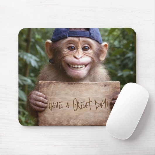 Chimpansee met houten bord muismat (Met muis)