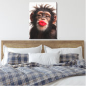 Chimpansee met rode lippenstift canvas afdruk (Insitu (Slaapkamer))