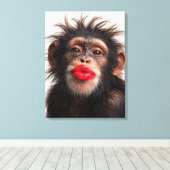 Chimpansee met rode lippenstift canvas afdruk (Insitu (Houten vloer))