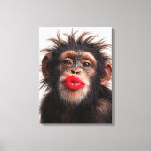 Chimpansee met rode lippenstift canvas afdruk (Voorkant)