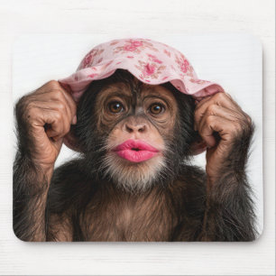 Chimpansee met roze lippenstift muismat