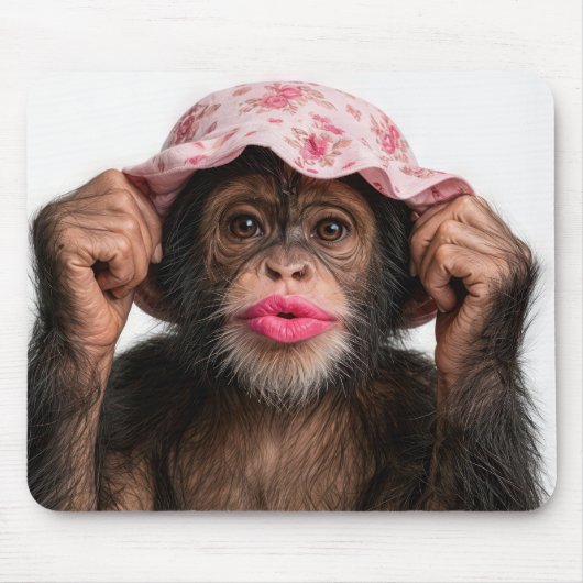Chimpansee met roze lippenstift muismat (Voorkant)