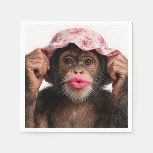 Chimpansee met roze lippenstift servet (Voorkant)