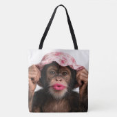 Chimpansee met roze lippenstift tote bag (Voorkant)