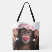Chimpansee met roze lippenstift tote bag (Achterkant)