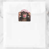 Chimpansee met roze lippenstift vierkante sticker (Tas)