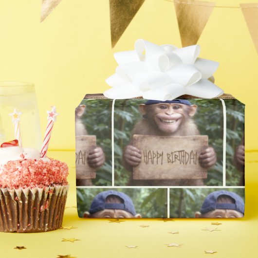Chimpansee met Verjaardag Bord Cadeaupapier (Verjaardagsfeest)