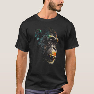 Chimpansee Monkey Face Colorful Paint Wild Forest T-shirt