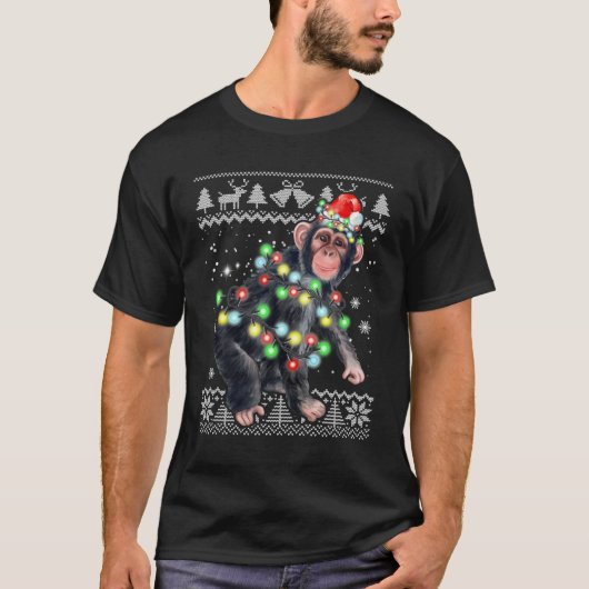 Chimpansee Monkey Ugly Kerstmis Pajama T-shirt (Voorkant)