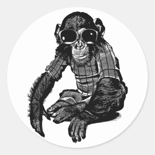 Chimpansee Monkey Wearing sun Glasses Originele ku Ronde Sticker (Voorkant)