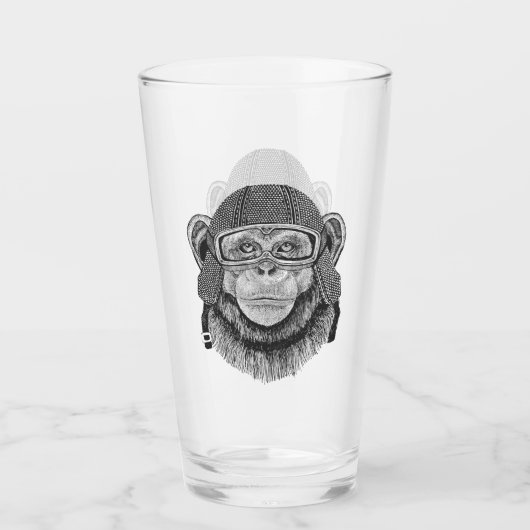 Chimpansee Motorcycle Rider Glas (Voorkant)