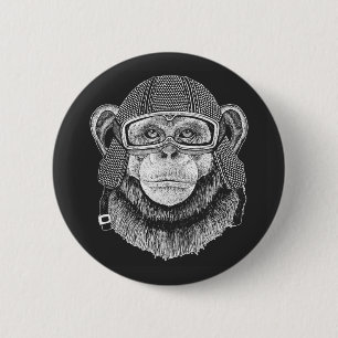 Chimpansee Motorcycle Rider Ronde Button 5,7 Cm