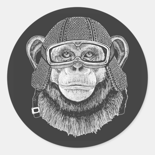 Chimpansee Motorcycle Rider Ronde Sticker (Voorkant)
