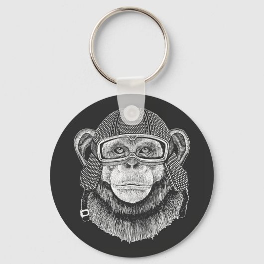 Chimpansee Motorcycle Rider Sleutelhanger (Voorkant)