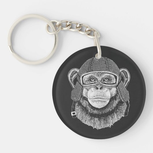 Chimpansee Motorcycle Rider Sleutelhanger (Voorkant)