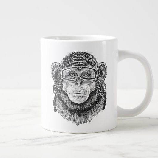 Chimpansee Motorrijder Grote Koffiekop (Rechts)