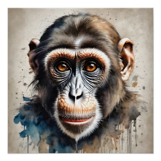 Chimpansee no 4 Glanzend Poster (Voorkant)