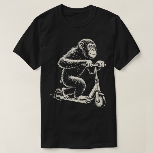 Chimpansee op een e-scooter aap t-shirt (Design voorkant)