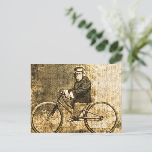  chimpansee op een fiets briefkaart (Staand voorkant)