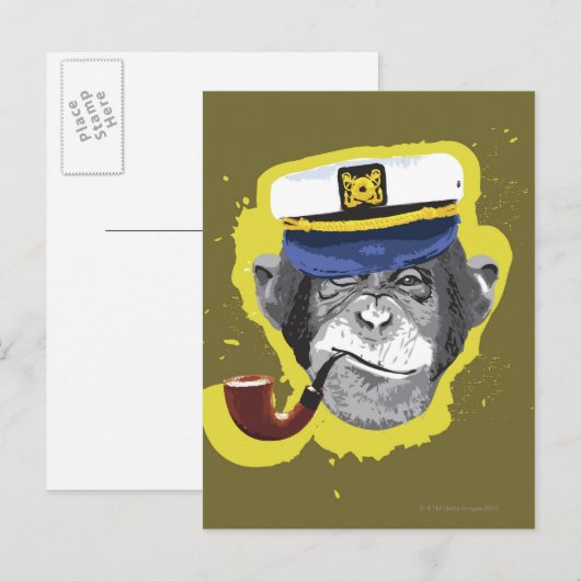 Chimpansee Roking Pipe Briefkaart (Voorkant / Achterkant)