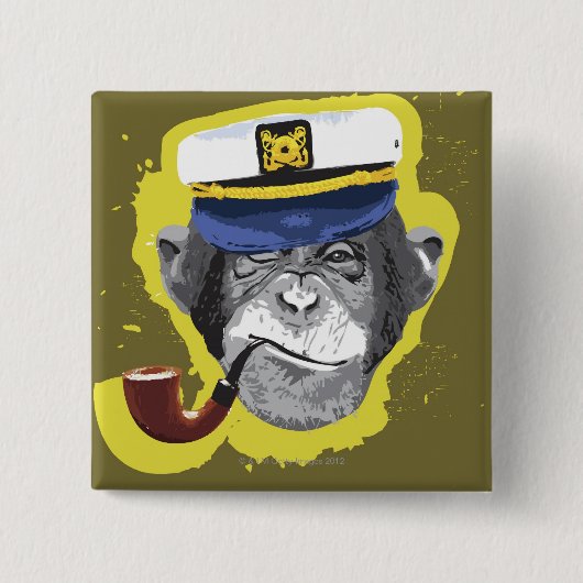 Chimpansee Roking Pipe Vierkante Button 5,1 Cm (Voorkant)