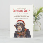 Chimpansee Santa Hat Poinsettias Kerstfeest Kaart (Staand voorkant)