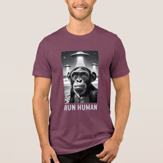 Chimpansee Selfie UFO Fun Quirky Art Tri-Blend Shirt (Voorkant)