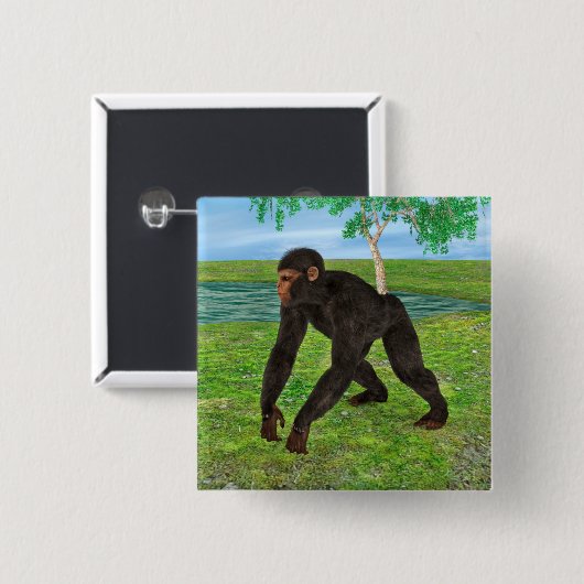 Chimpansee Vierkante Button 5,1 Cm (Voorkant /achterkant)